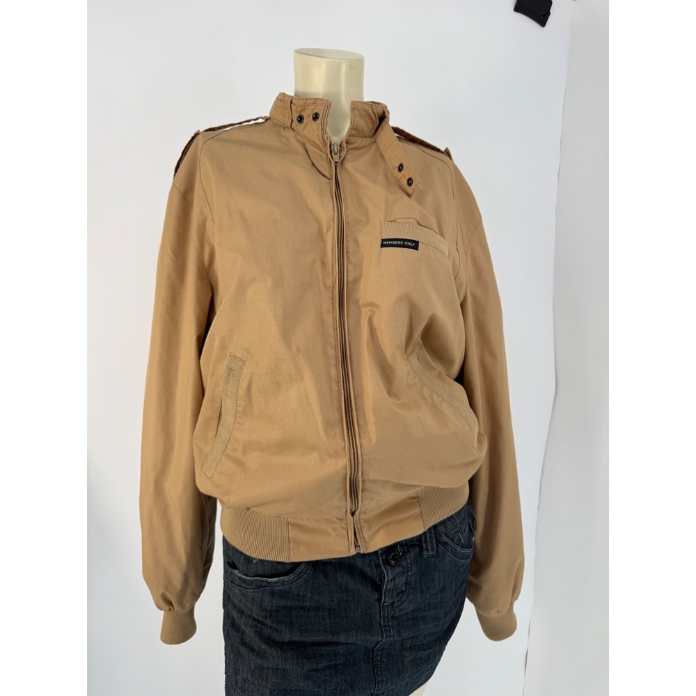 Vintage 80s Members Only Rainbow Label Cafe Racer Jacket Tan Men's 42 Large FLAW